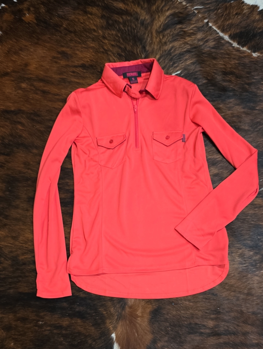 Rock&Roll DENIM Coral-Red Long Sleeve Half-Zip Polo